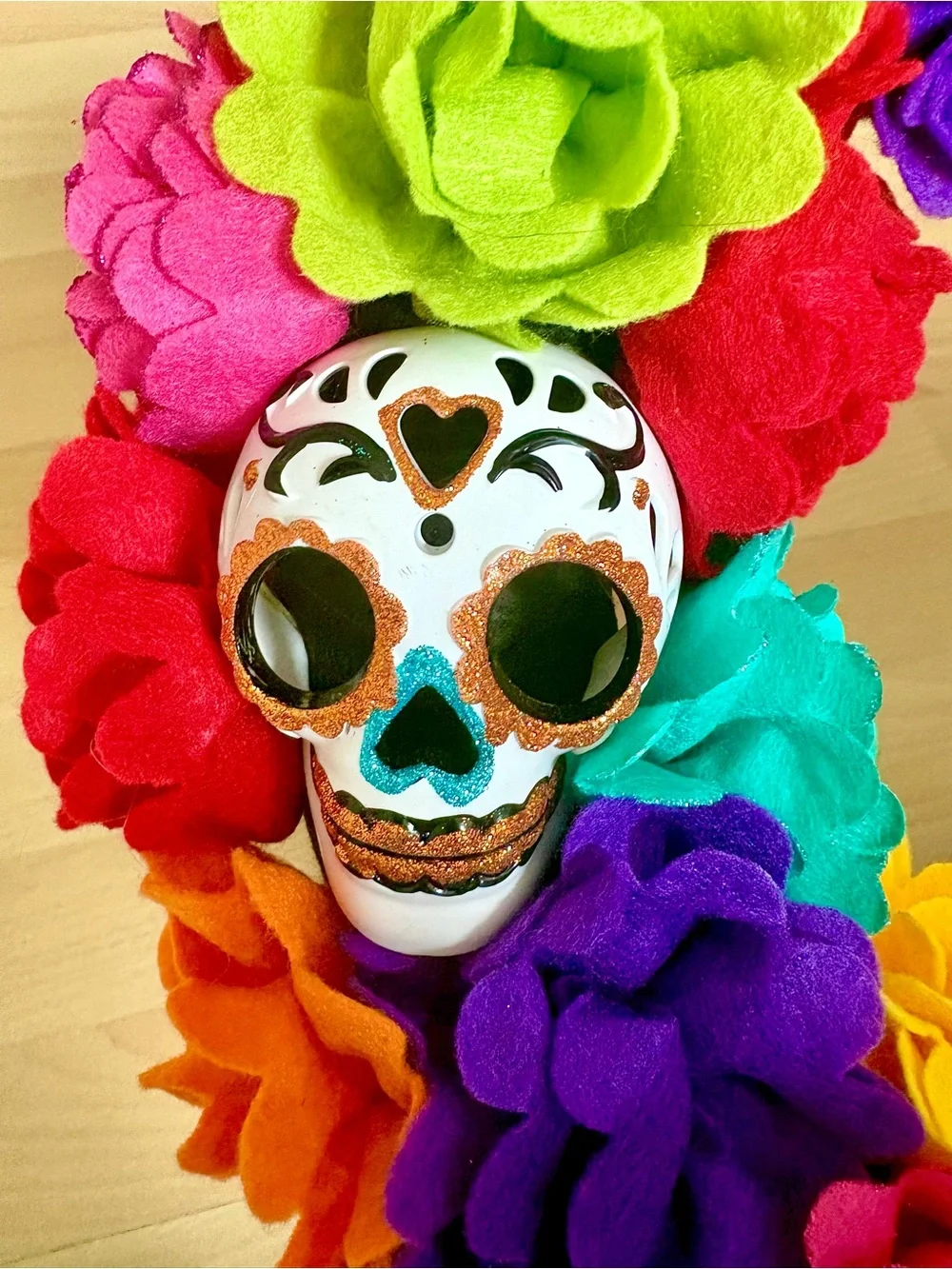 Day of the Dead Sugar Skull Floral Wreath Día de los Muertos Halloween